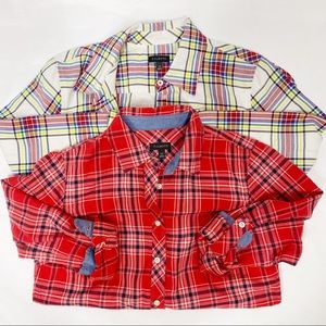 Two Talbots Plaid Button Up Shirts Cotton XS